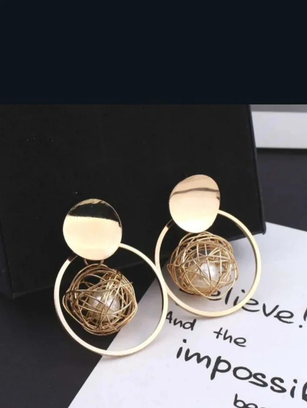 Gold Orb Hoop Drop Earrings